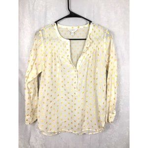 J.Crew Women's Long Sleeve Shirt Gold Stars Split Neck Size 2 Cotton/Silk